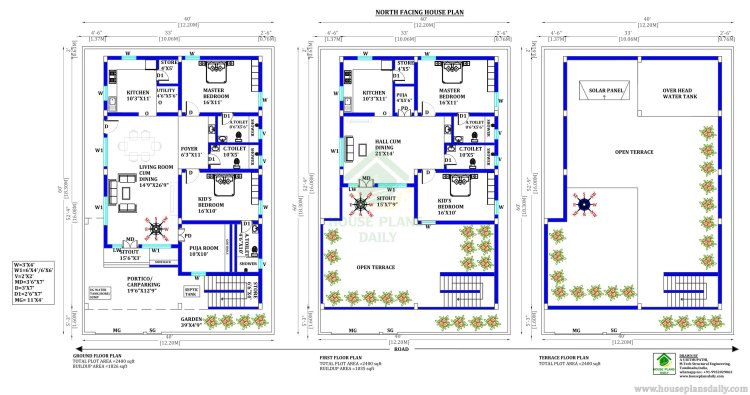 North Facing Vastu Plan | 2bhk Home Design | 2400 Sqft House