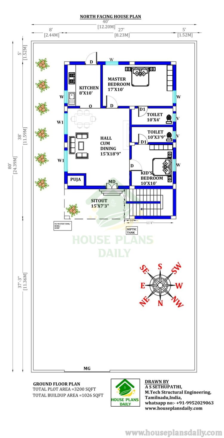 40x80 House Plan | Single Floor House Plans In Kerala | North Facing House