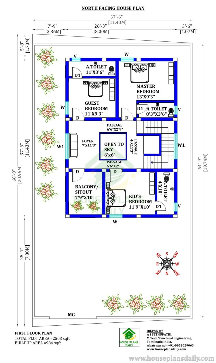 5 BHK House Design | Duplex House Plan | House Vastu North Facing