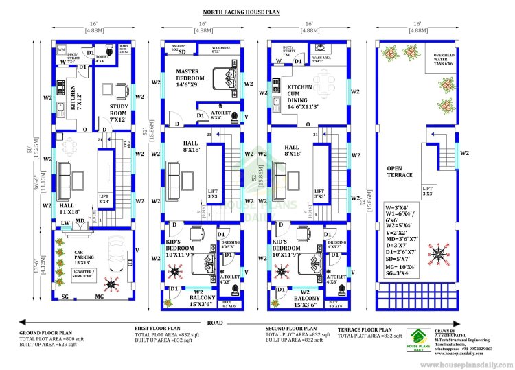 3BHK Duplex House Plan | North Facing Vastu Plan | 800 SQFT Home