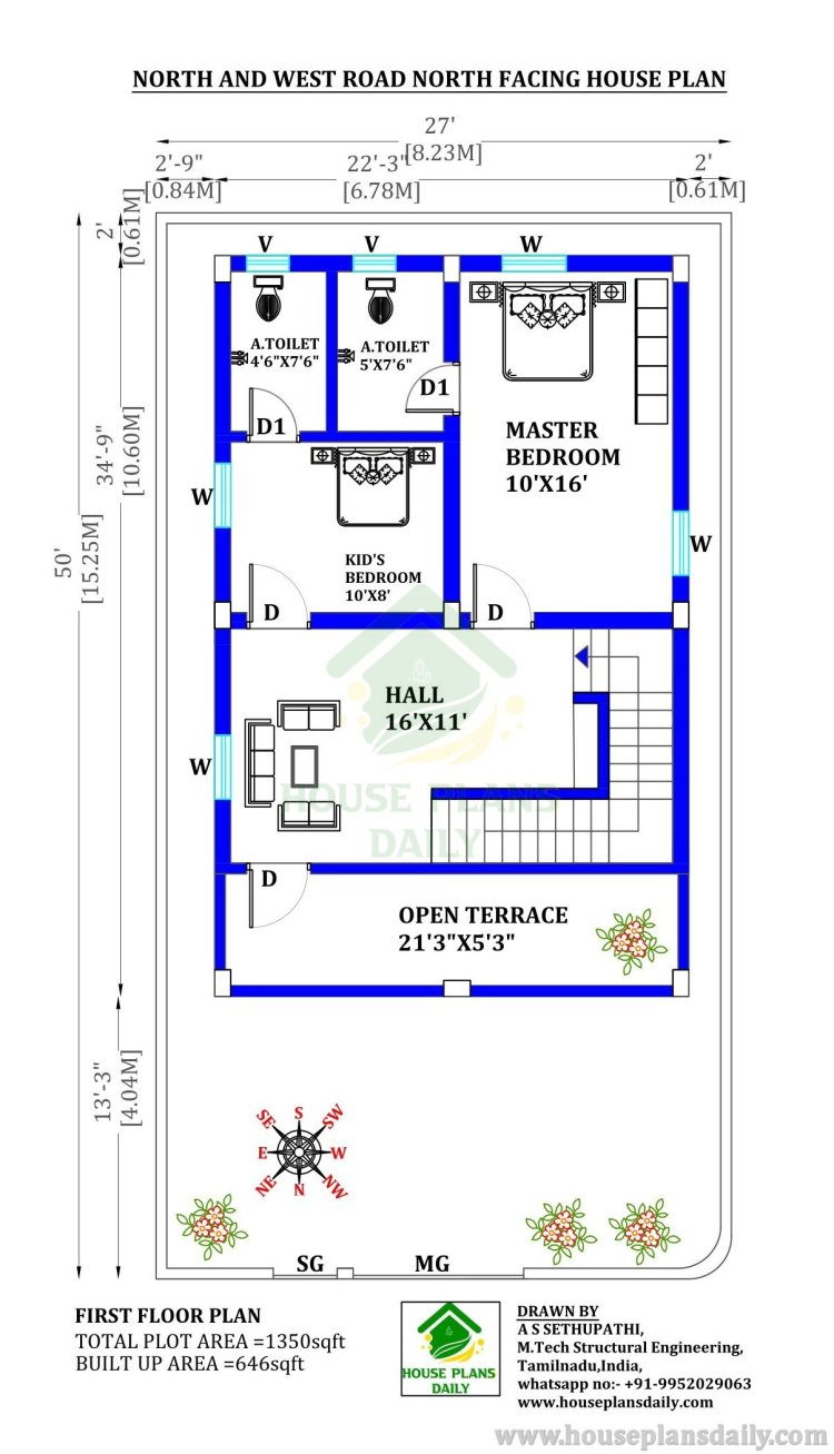 North Facing Duplex House Plans As Per Vastu | Plan of 3bhk House