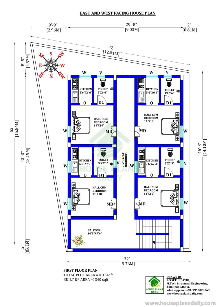 1BHK House | 1 BHK Floor Plan | East and West Facing House