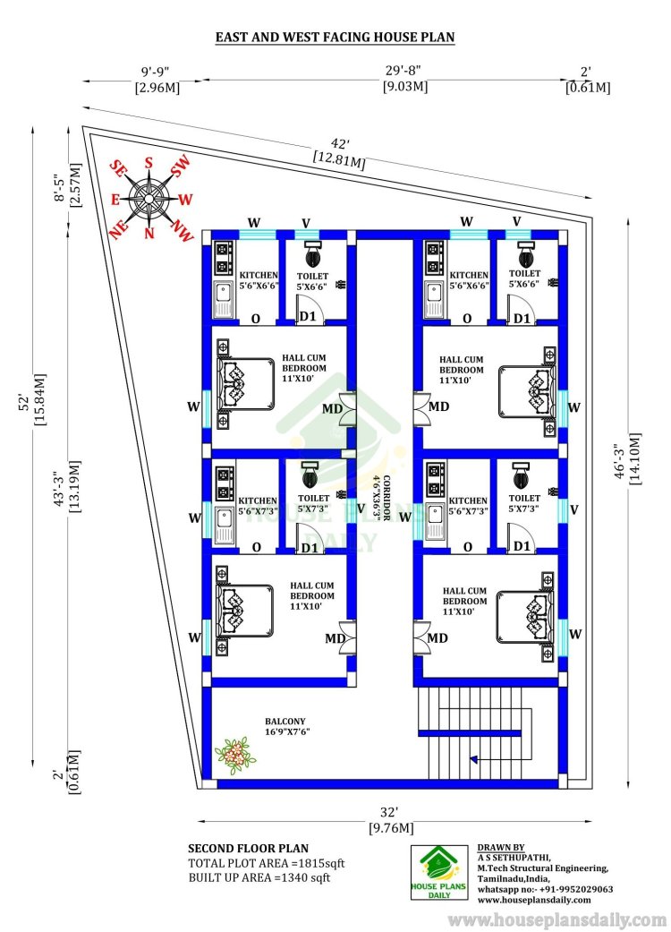 1BHK House | 1 BHK Floor Plan | East and West Facing House