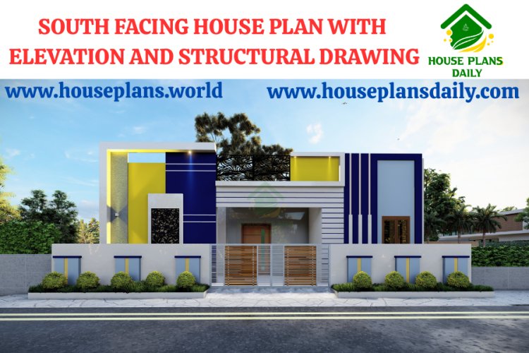 SOUTH FACING HOUSE PLAN WITH ELEVATION AND STRUCTURAL DRAWING