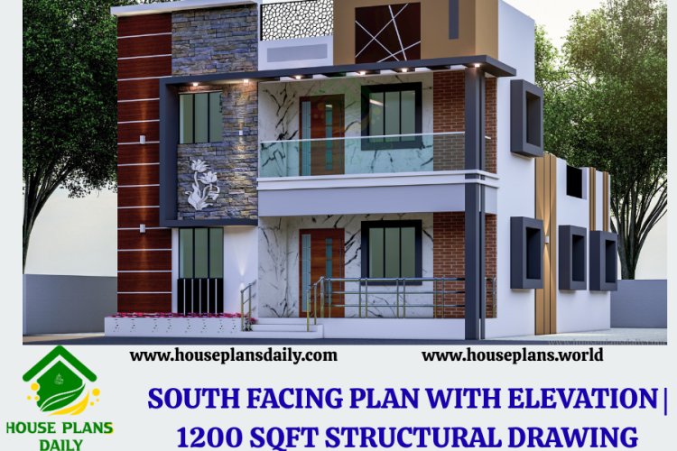 SOUTH FACING DUPLEX PLAN WITH ELEVATION | 1200 SQFT STRUCTURAL DRAWING