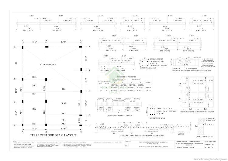 SOUTH FACING DUPLEX PLAN WITH ELEVATION | 1200 SQFT STRUCTURAL DRAWING