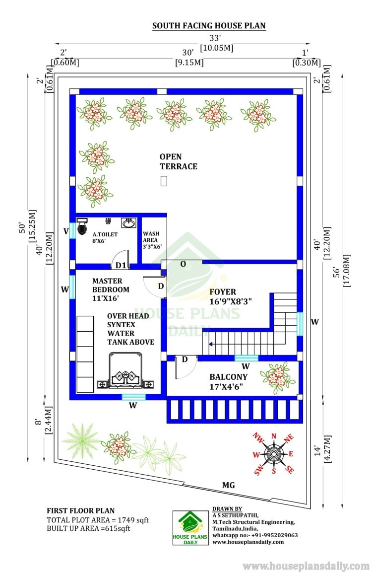 SOUTH FACING DUPLEX PLAN WITH ELEVATION | 1200 SQFT STRUCTURAL DRAWING