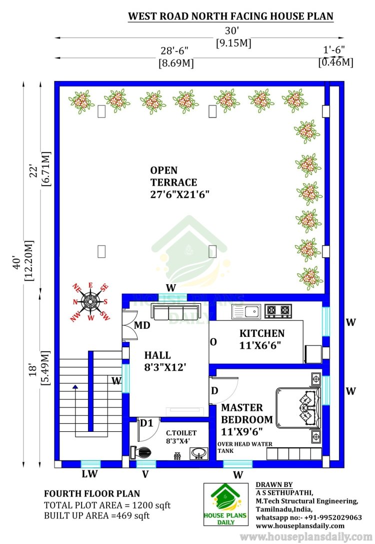 30X40 WEST FACING HOUSE PLANS WITH G+4 AND STRUCTURAL DESIGNS
