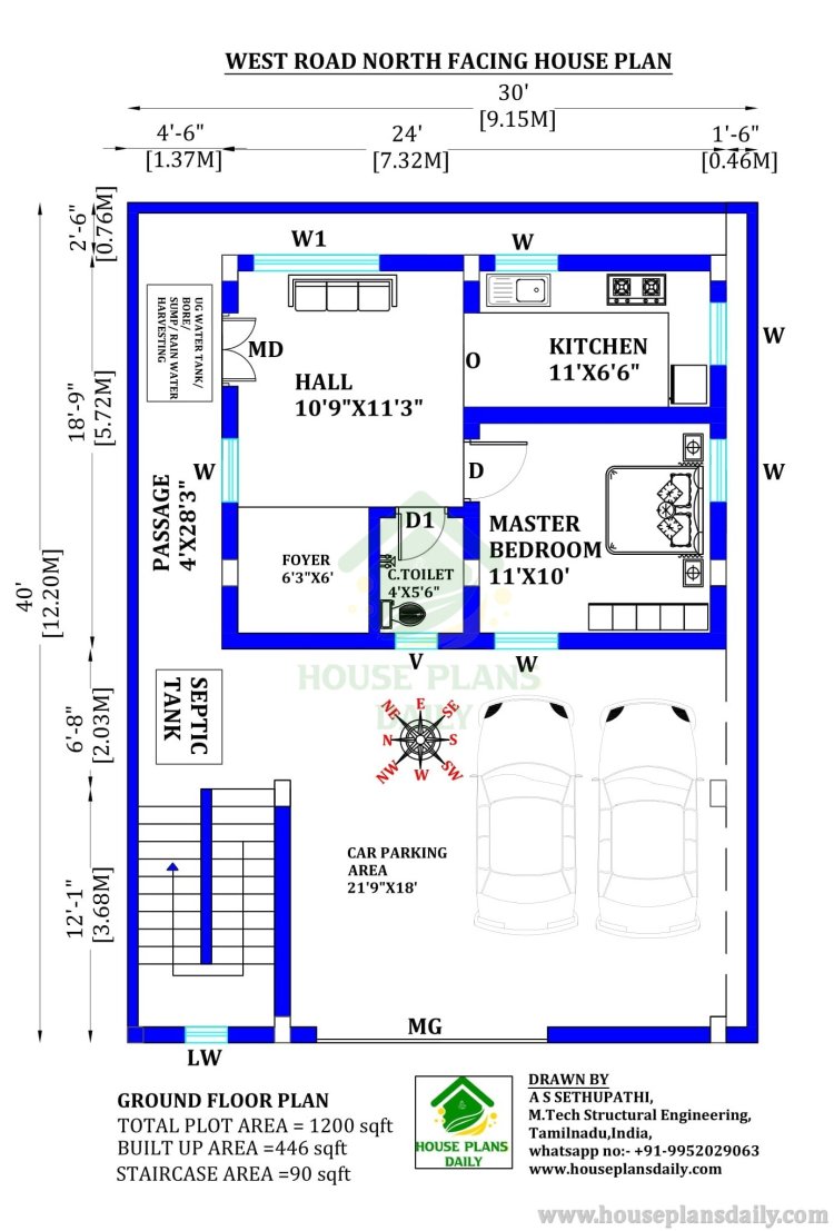 30X40 WEST FACING HOUSE PLANS WITH G+4 AND STRUCTURAL DESIGNS