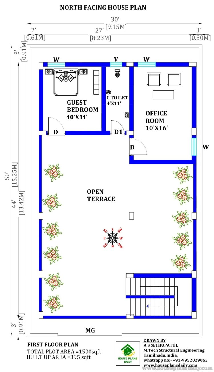 3 BHK OFFICE ROOM PLAN | NORTH FACE DUPLEX PLAN
