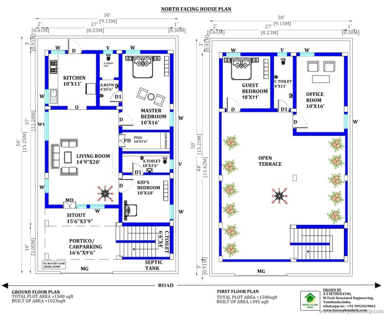 3 BHK OFFICE ROOM PLAN | NORTH FACE DUPLEX PLAN
