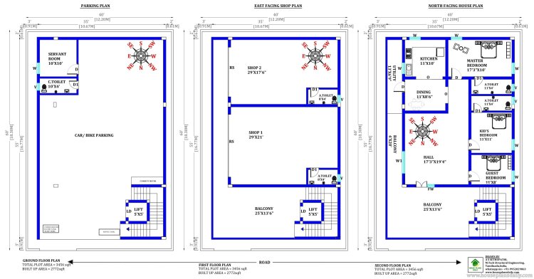 COMMERCIAL AND RESIDENTIAL BUILDING PLANS | EAST FACING SHOP PLAN