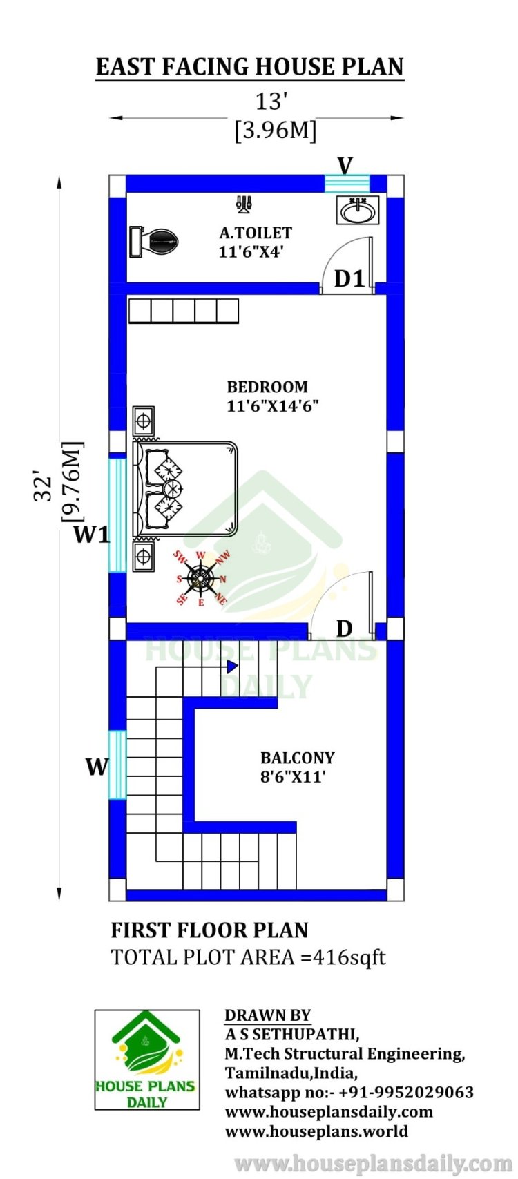 EAST FACING DUPLEX HOUSE PLAN | MODERN HOUSE PLAN WITH ELEVATION