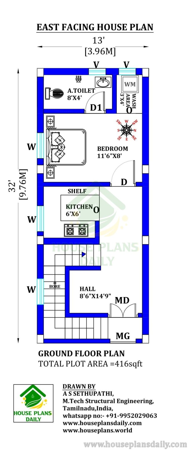 EAST FACING DUPLEX HOUSE PLAN | MODERN HOUSE PLAN WITH ELEVATION