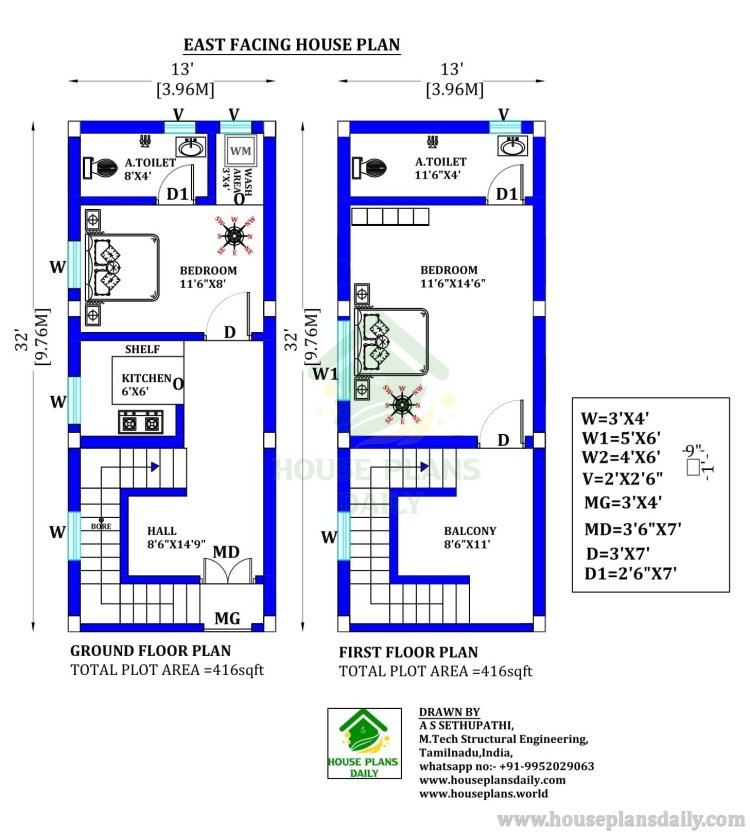 EAST FACING DUPLEX HOUSE PLAN | MODERN HOUSE PLAN WITH ELEVATION