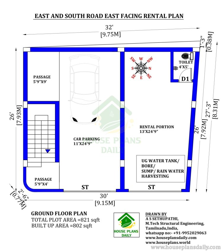 RENTAL CUM HOUSE PLAN WITH PARKING | STRUCTURAL LAYOUT DRAWING | DUPLEX PLAN