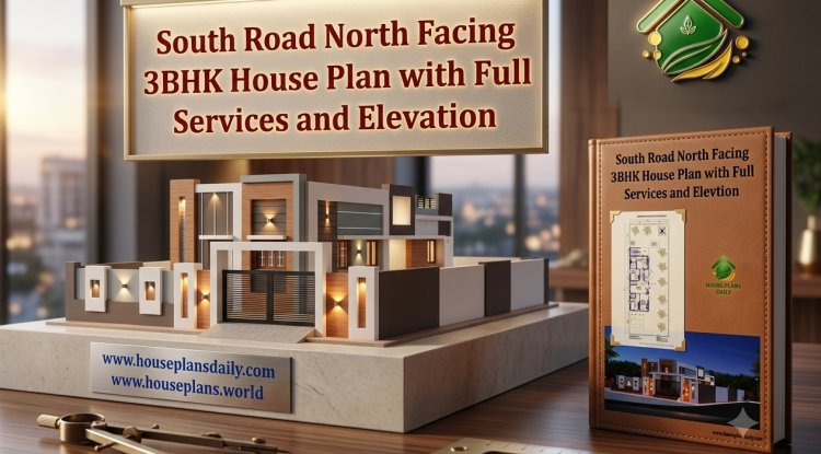 South Road North Facing 3BHK House Plan with Full Services and Elevation
