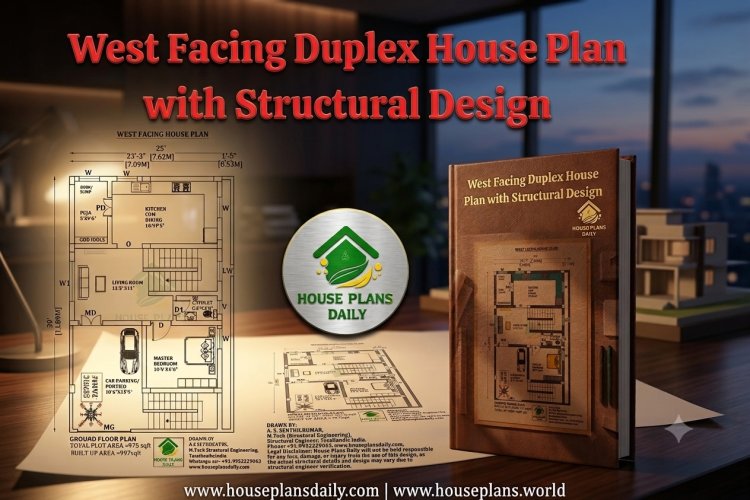 West Facing Duplex House Plan with Structural Design