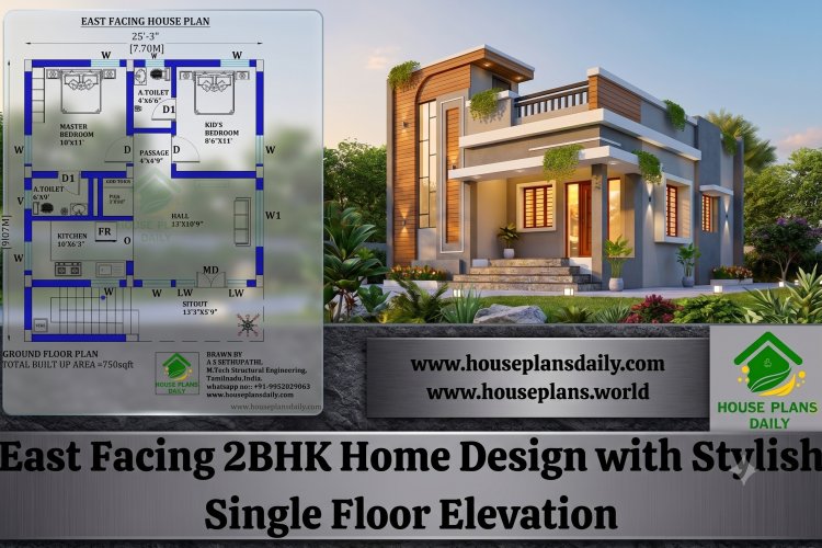 East Facing 2BHK Home Design with Stylish Single Floor Elevation