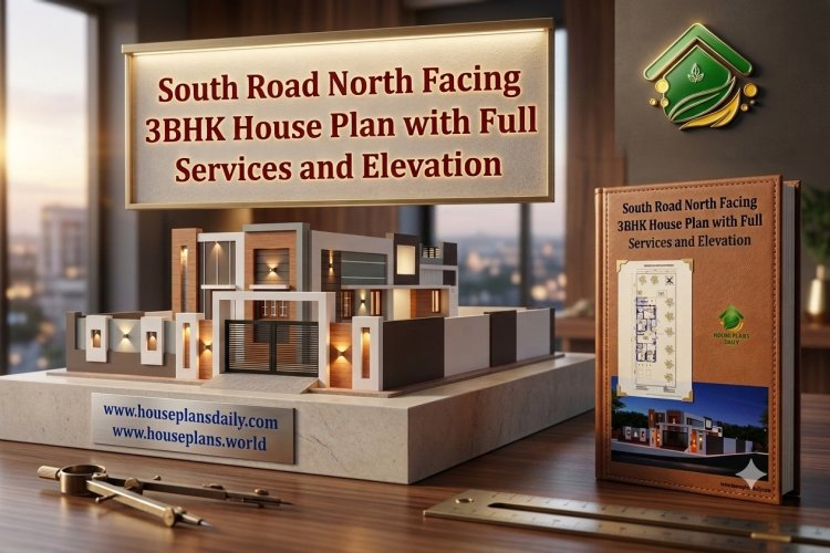 South Road North Facing 3BHK House Plan with Full Services and Elevation
