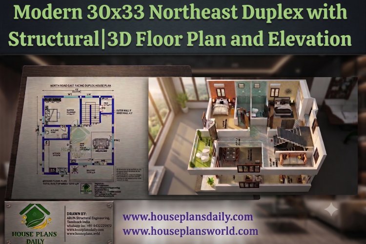Modern 30x33 Northeast Duplex with Structural | 3D Floor Plan and Elevation
