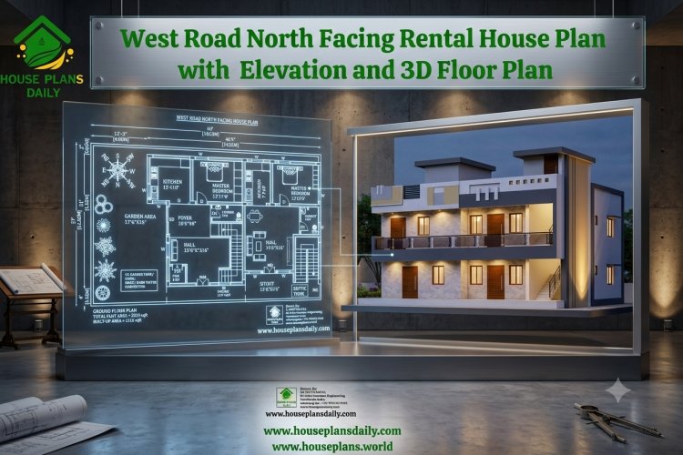 West Road North Facing Rental House Plan with Elevation and 3D Floor Plan