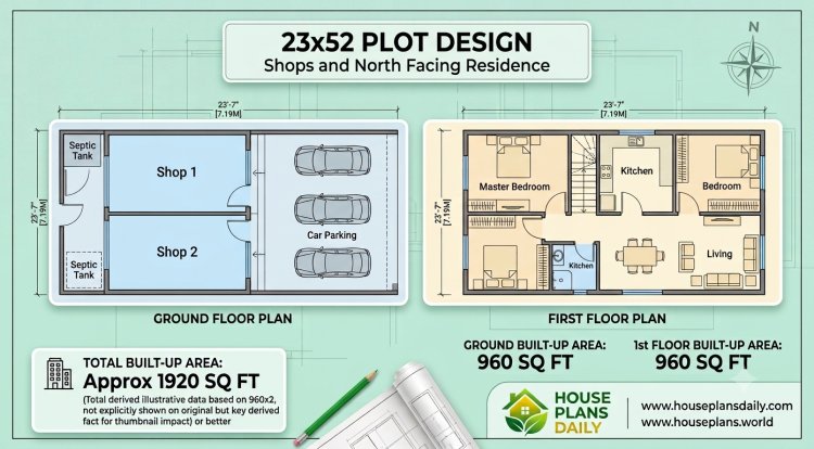 23x52 Plot Design Shops and North Facing Residence